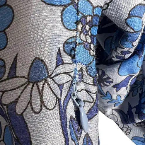 Sandro Yana Blue Floral Print Puff Sleeve V-Neck Tiered Mini Dress Size M