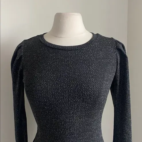 Know One Cares Metallic Bodycon Dress Womens Sz Medium Black Silver Long Sleeve