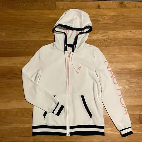 Nautica  White Zip Hoodie with Back Graphic - Size S