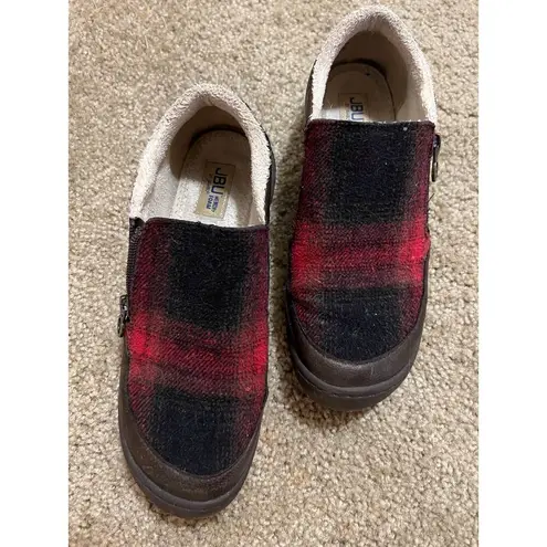 Jambu JBU by Crimson Memory Foam Red Buffalo Plaid Slip on Shoes Size 7.5M