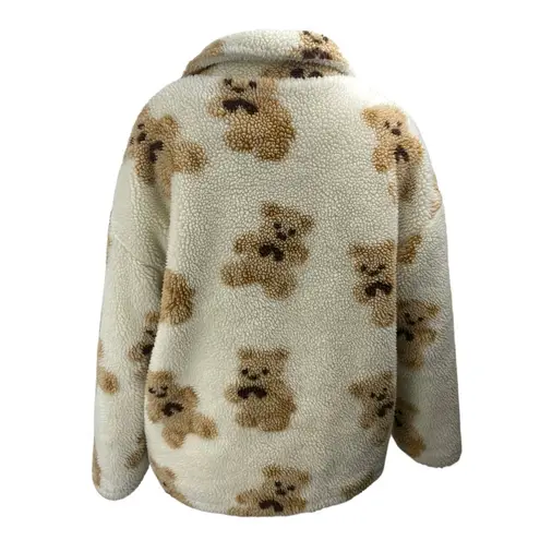 My Mum Made It White bBown Teddy Bear Fleece Zip Up Pockets Coat Jacket Size 8
