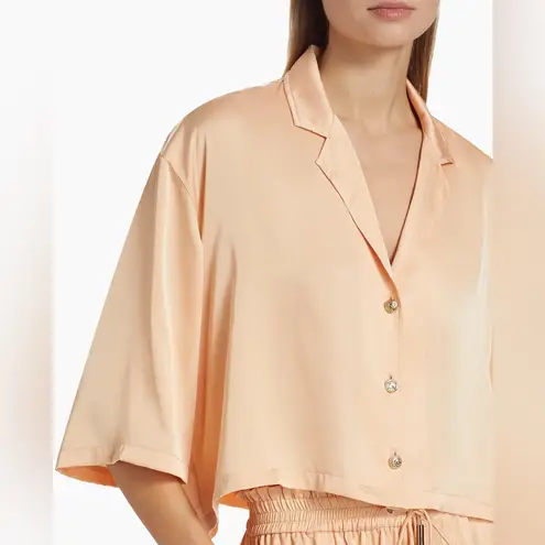 Generation Love NWOT Kenzie Cropped Satin Shirt Top in creamsicle Size L