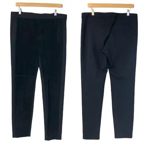 Ecru Black Faux Suede Leather Ponte Slim Leg Ankle Pants Women's Size Large