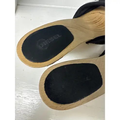 Diesel Wooden Clogs Heeled Sandals Slides Black Suede Studded Accent Size 39