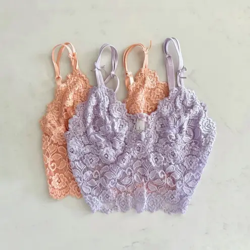 Cabernet Lavender Lace Bralette Top, Ribbon Bow Detail & Adjustable Straps sz. M Purple Size M