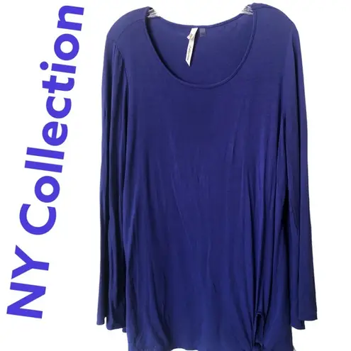 Ny Collection  Scoop Neck Long Sleeve Pullover Top Royal Blue NWT L