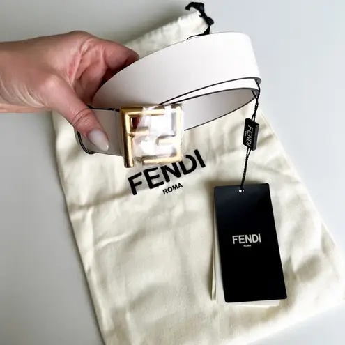 Fendi  White Leather FF Logo Buckle Belt