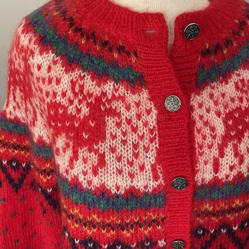 Northern Isles VTG Fair Isle Cardigan Women’s MED Red Sweater Reindeer Holiday