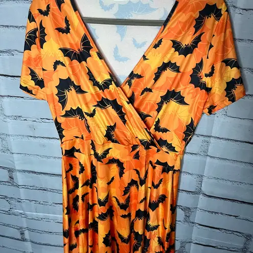 Orange and Black Wrap Midi/Maxi Halloween Bat Sundress SZ L V