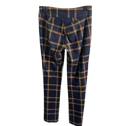 J McLaughlin Rylie Navy & Orange Plaid Pants Size XS Stretchy Slim Fit