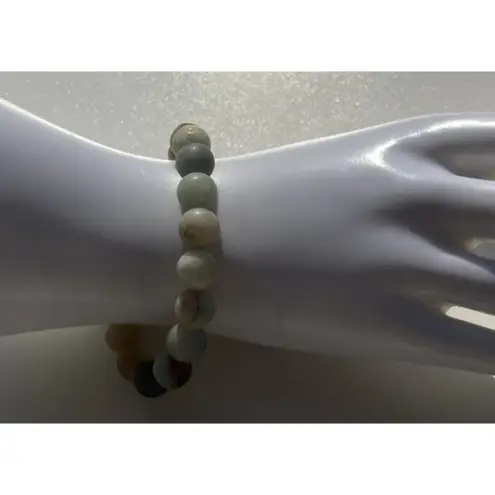 Jade MultiColor Jade Gray Cream Brown Stone Round Bead Bracelet Size 6.5 Green