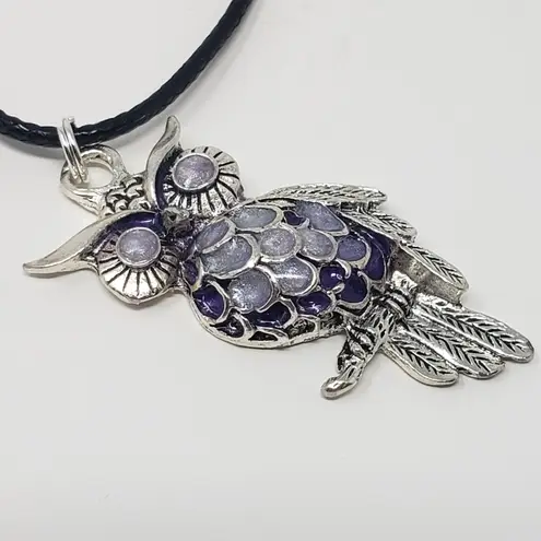 Handmade Owl Pendant w/ Lavender, Purple & White Metallic Resin Necklace