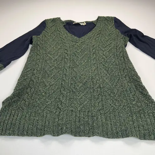 Pilcro and the Letterpress Dually Clad Wool Cable Knit Sweater Green/Navy Size L