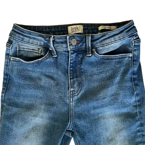 Simple Society Eco-Friendly Distressed Straight Leg Cropped Denim Blue Jeans