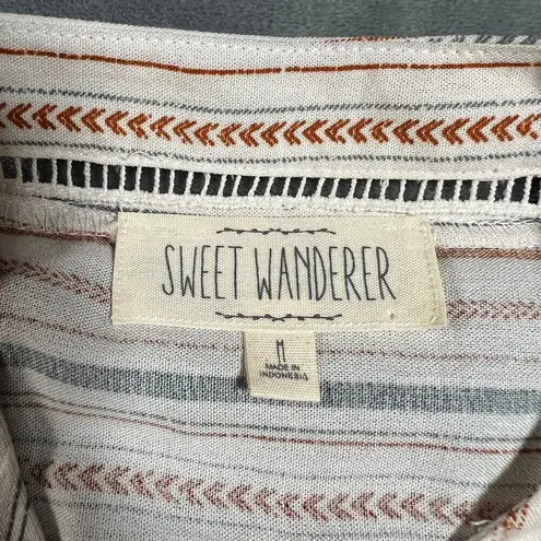 Sweet Wanderer V-Neck Stripe Shirt Dress Size Medium NEW Boho Cottagecore