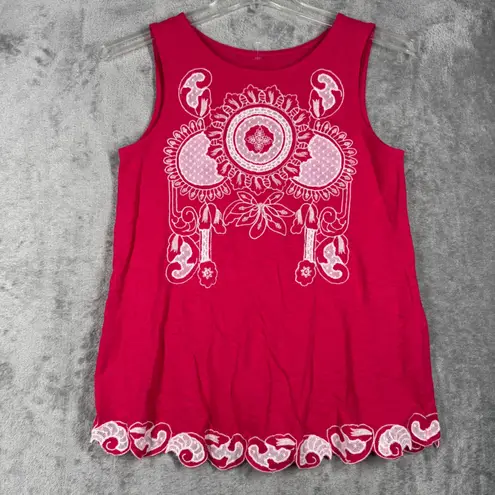 Soft Surroundings Tank Top Embroidered Sleeveless Casual Pink White Womens XS