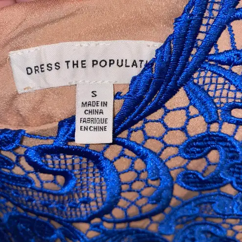 Dress the Population NWOT $198 Cobalt Anna Crochet Lace Sheath Dress S
