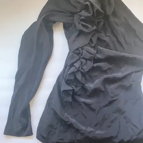 Robert Rodriguez NWT women’s black silk floral ruffled one sleeve blouse, size 4