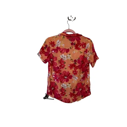 White Stag bright floral button up short sleeve blouse