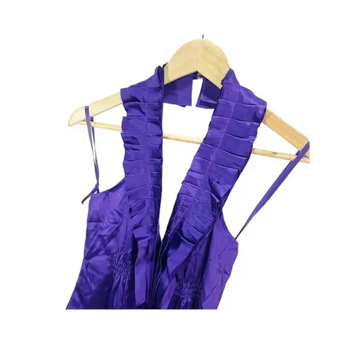 BCBGMAXAZRIA Silk  halter top Purple XS Satin Stretch Ruffle Detail Y2k 2000s