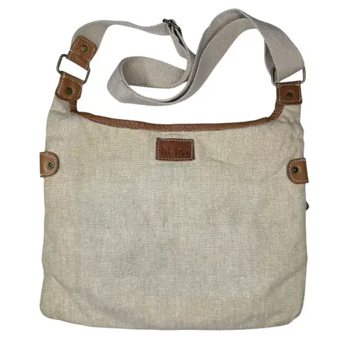 Fat Face Y2K Canvas Leather Crossbody Messenger Bag Utility Pockets Rare Unused Tan