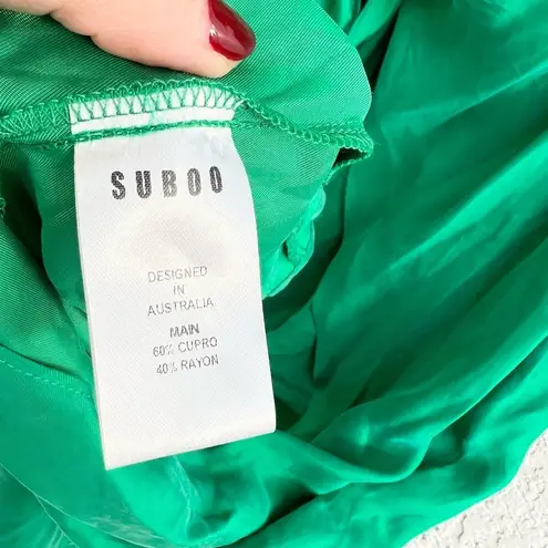 Suboo green maxi midi V neck satin dress high low XS