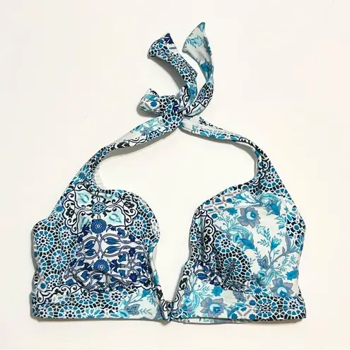 Kona Sol White Blue Patterned Bikini Top Adjustable Halter NWOT M