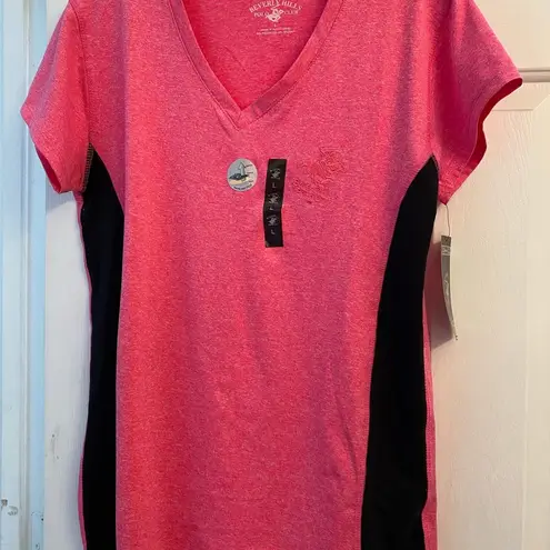 Beverly Hills Polo Club  Pink Athletic V Neck Top L NWT