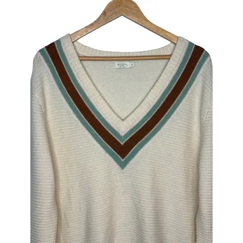 Spartina 449 Cream V Neck Pullover Stripe Cashmere Blend Sweater Women Size XXL