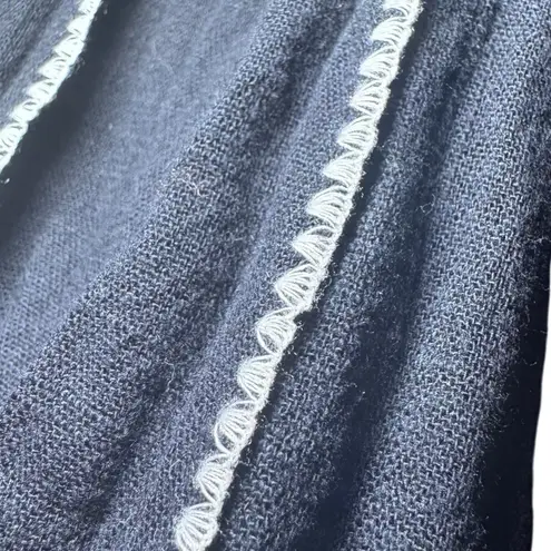 J.Jill Black Puff Sleeve Top White Stitching Bohemian Cottagecore XS