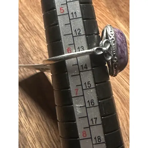 Solid 925 Sterling Silver Natural Purple Charoite Gemstone Adjustable Ring