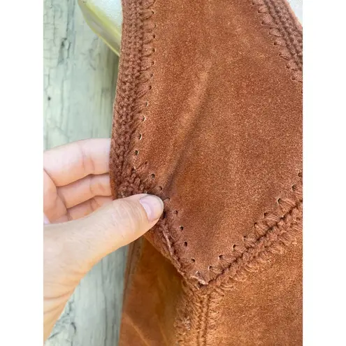 30" Waist, Size M//Vintage 70s Brown Suede and Crochet Vest Skirt Western Set Size M