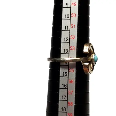 Silver Tone Double Crescent Moon Baby Blue Cabochon Sz 7 Unsigned