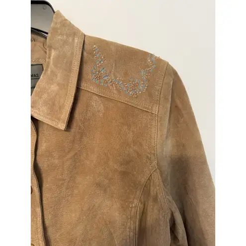 Brandon Thomas 100% Suede Leather Jacket Tan Women's Sz M Boho Western Rodeo Size M