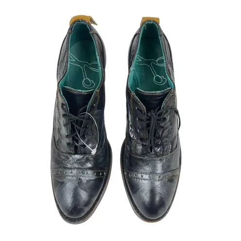 Pskaufman Crosswalk Oxford Ankle Boots Hand Paint Metallic Cap Toe Size 7 Black