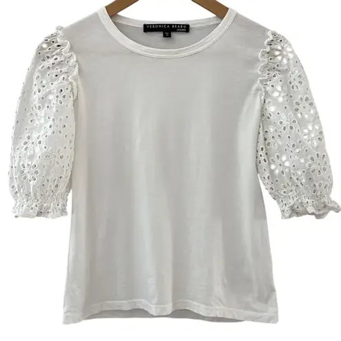 Veronica Beard Coralee Eyelet Puffed Sleeve Top Bright White Size XS