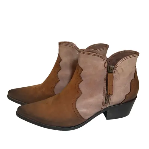 CUOIO Italian Leather Ankle Boots • Brown/Blush Pink • Western Style • 7.5