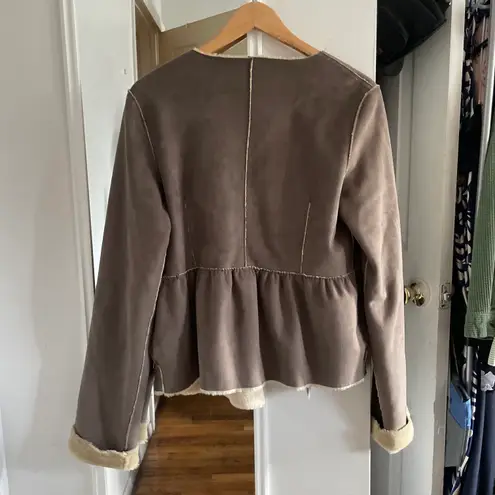 ALYSI Taupe Brown Suede Faux Fur Cropped Wrap Jacket Size 4