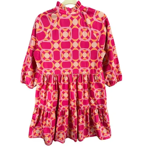 SSYS the Mix Print Tatum Dress Womens S Hot Pink Orange Tiered Babydoll Preppy