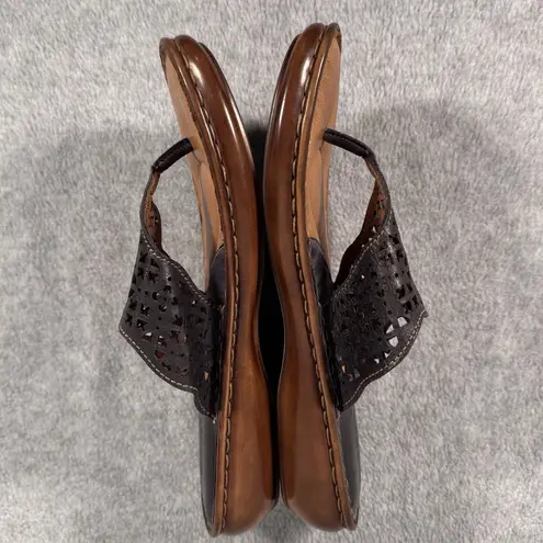 Women’s Born Leather Laser Cut Sandals Slip On Thong Black size 8