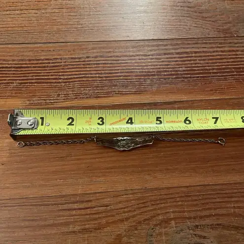 Vintage 12K Gold Filled Filigree Bar Rope Chain Bracelet with Center Diamond