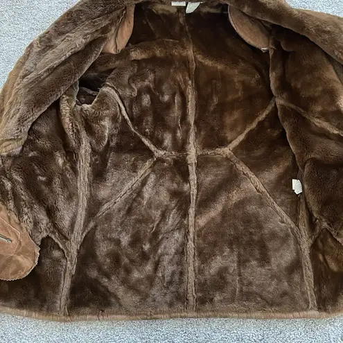 Vintage Spiegel Suede Leather Coat Faux Fur Lined Chocolate Brown Jacket Size M