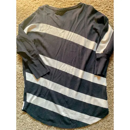 Lafayette 148 New York Striped Dolman Pullover Sweater Navy/White Small Blue