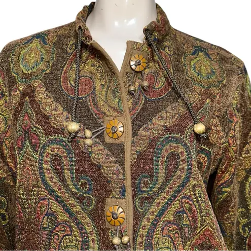 Flashback Vintage Women’s M Damask Carpet Tapestry Tassel Wooden Button Jacket Brown Size M