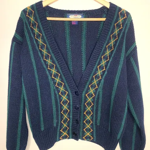 Vintage Princeton Club Plaid Striped Four Button Cardigan 90s Size Medium Green