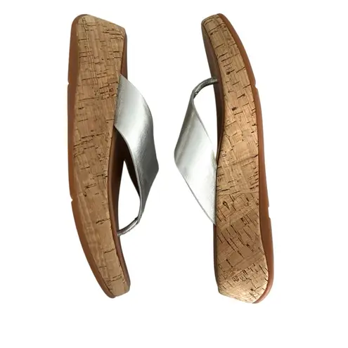 FitFlop F-Mode FlatForm Toe Post Sandals Silver Sz 6 Boho Chic Coastal Comfort