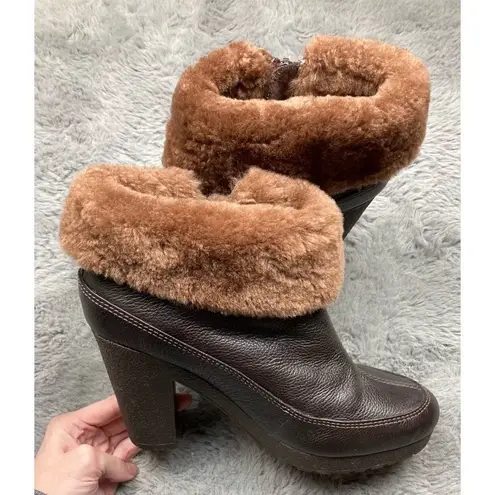 Hunter  RYANN brown shearling heeled ankle booties