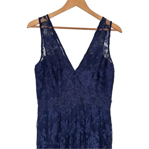 Maniju Baltic Born Navy V Neck Gown size Large Pearls V Back Long Formal NWT