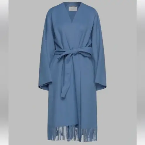 Zimmermann Fringed Wool Coat Wrap Robe Style Trench Coat Periwinkle Blue Size 3