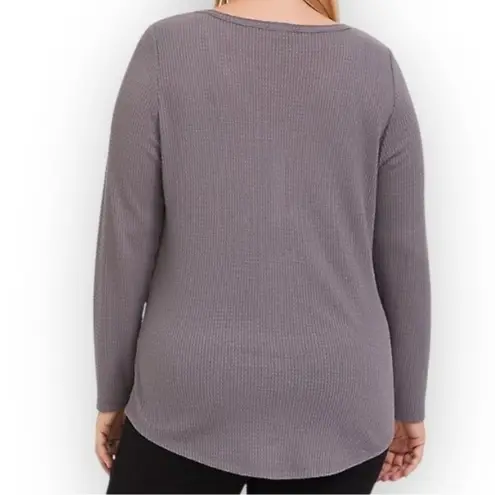 Torrid  Grey Skull Waffle Knit Snap Henley Long Sleeve T-shirt